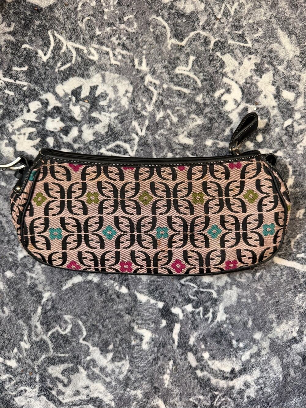 Vintage Y2K Fossil Monogram Pattern Small Zip Pouch Wristlet